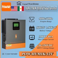 อินเวอร์เตอร์ไฮบริด PowMr 1KW 1.5KW แบบออฟกริด DC 12V 24V เป็น 230V AC รองรับแผงโซลาร์เซลล์สูงสุด 150Vdc พร้อมตัวควบคุมการชาร์จพลังงานแสงอาทิตย์ MPPT 80A สำหรับบ้านใช้พลังงานแสงอาทิตย์ 2