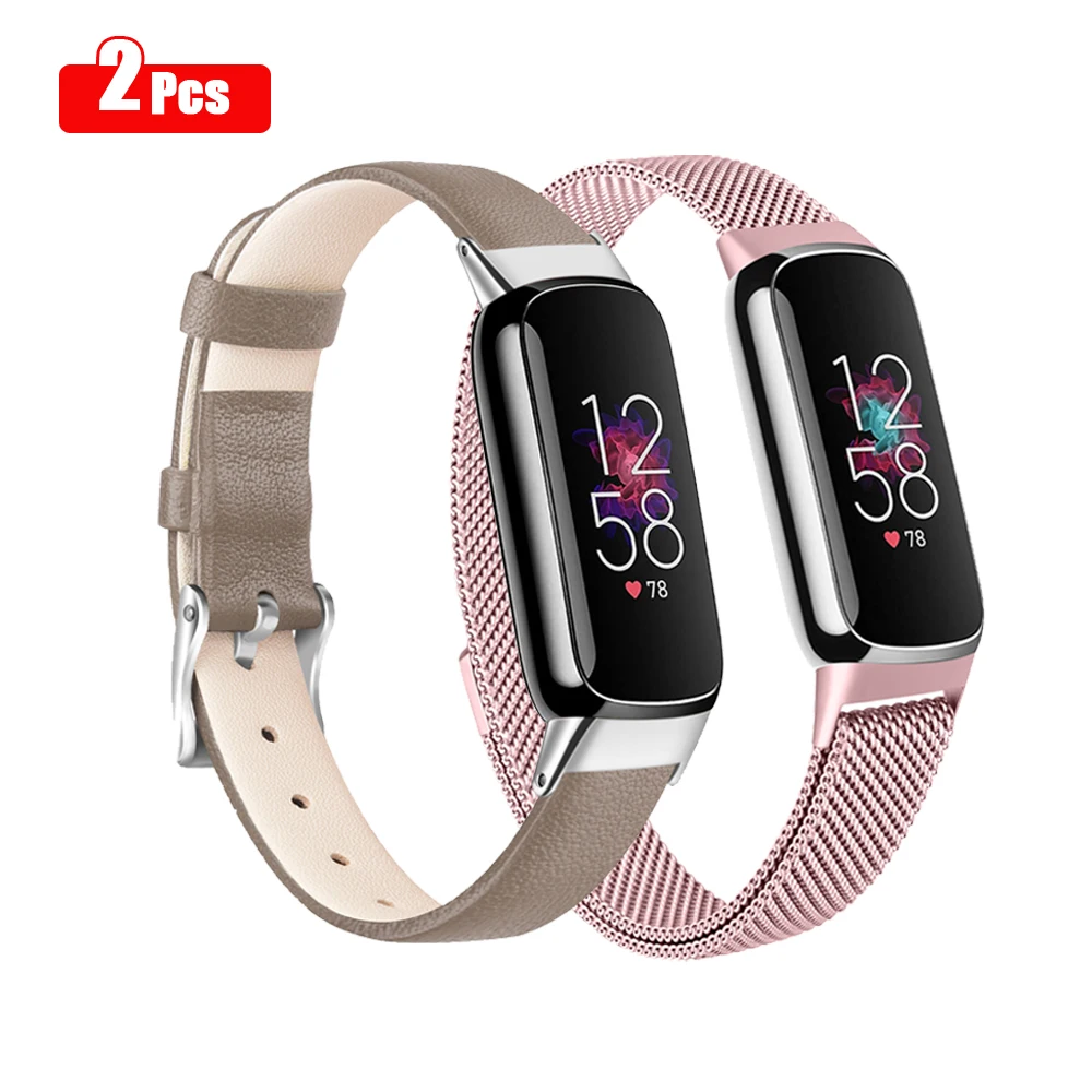 

2 Pack Magnetic/Leather Watch Band For Fitbit Luxe Strap Adjustable Bracelet Wristband Replacement For Fitbit Luxe Band Correa