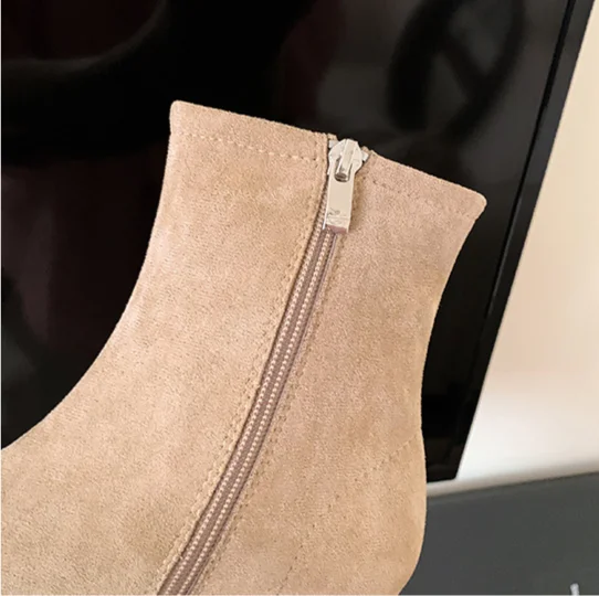 style practical wear~New SW round toe thick high-heeled elastic sock slim boots, women's short boots_voghion.com