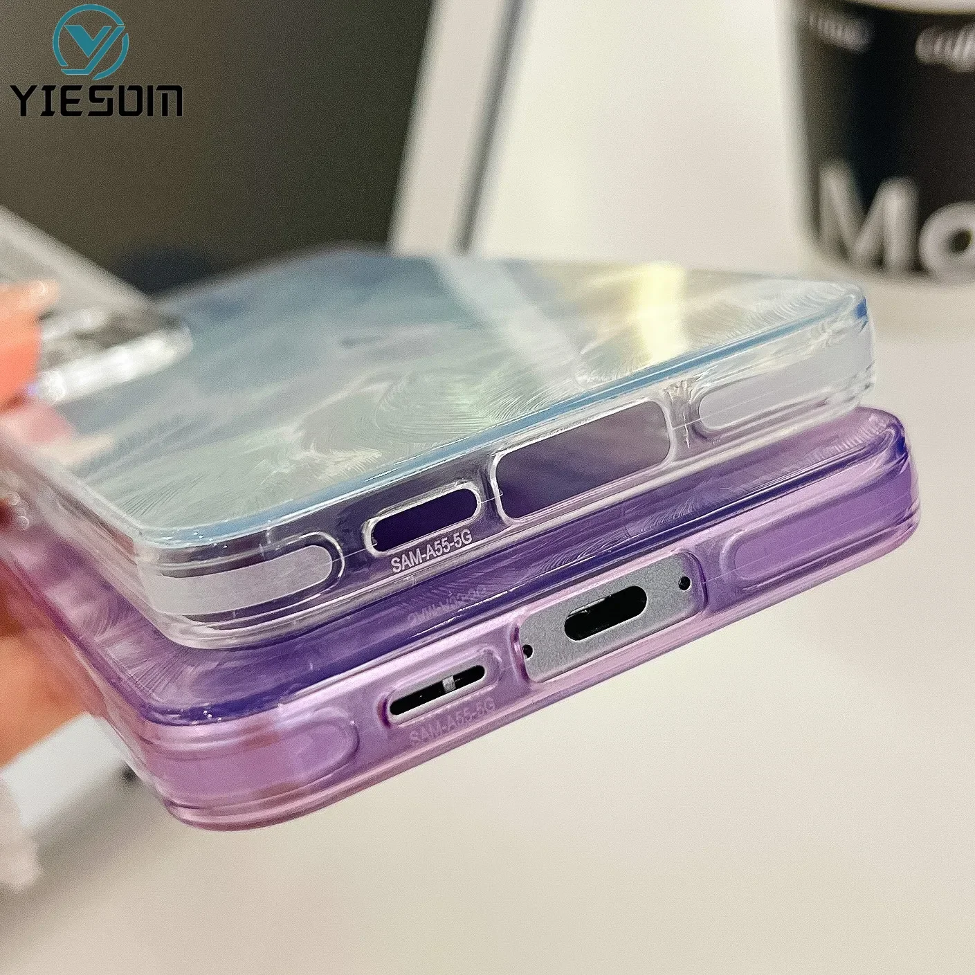 Luxury Laser Feather Gradient Rainbow Phone Case with Lens Film