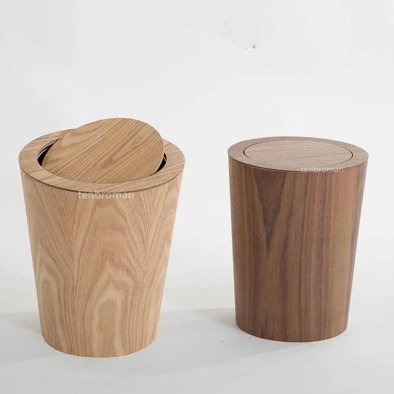 9l-garbage-can-with-lid-waste-bins-solid-wood-wastebasket-home-cleaning-tools-round-trash-can-swing-cover-office-storage-baskets