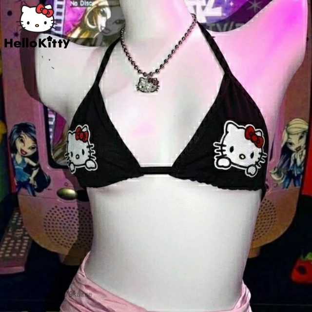 Sanrio-Sujetador de Hello Kitty para mujer, ropa interior con tirantes  traseros, lencería Sexy de copa