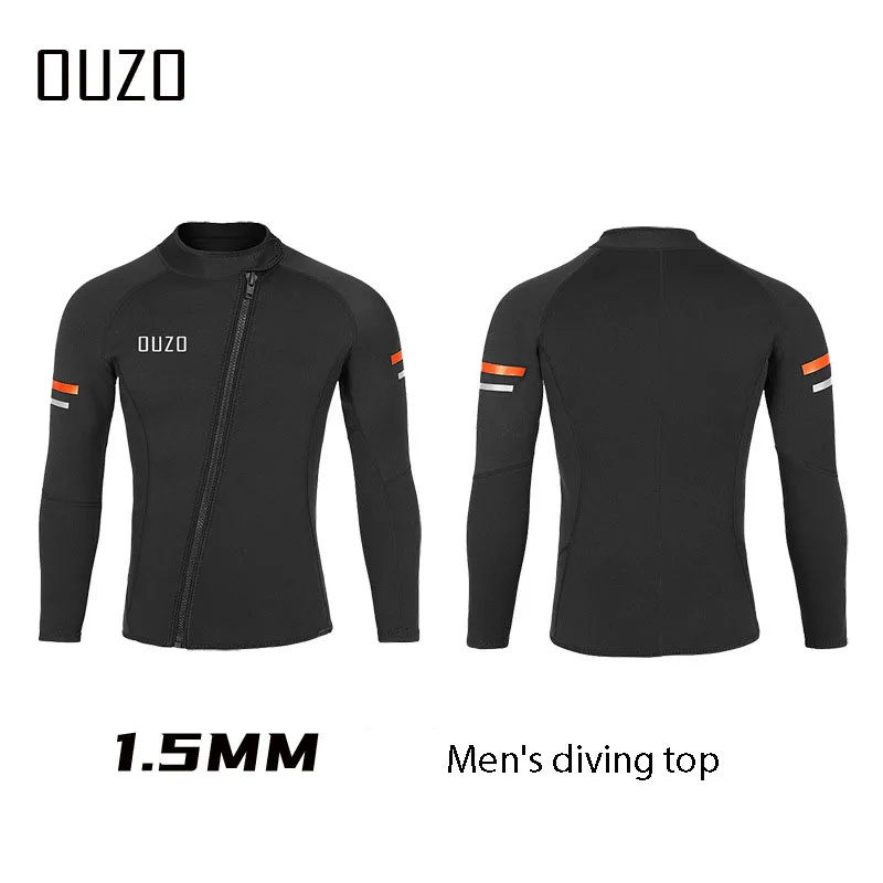Diving Suit Men's 1.5mm Wetsuit Diving Jacket Hood Front Zip Surfing Suit Long Sleeve Top Neoprene Snorkeling Free-diving Clothes