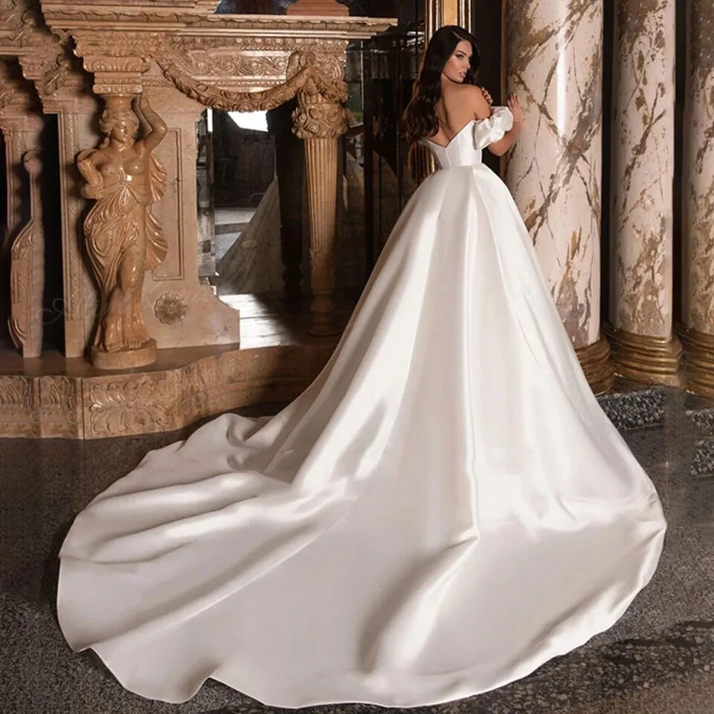 SoDigne Vintage Satin A Line Wedding Dress Off the Shoulder Elegant Modern Customized Women Bridal Dress Vestidos De Novia 4