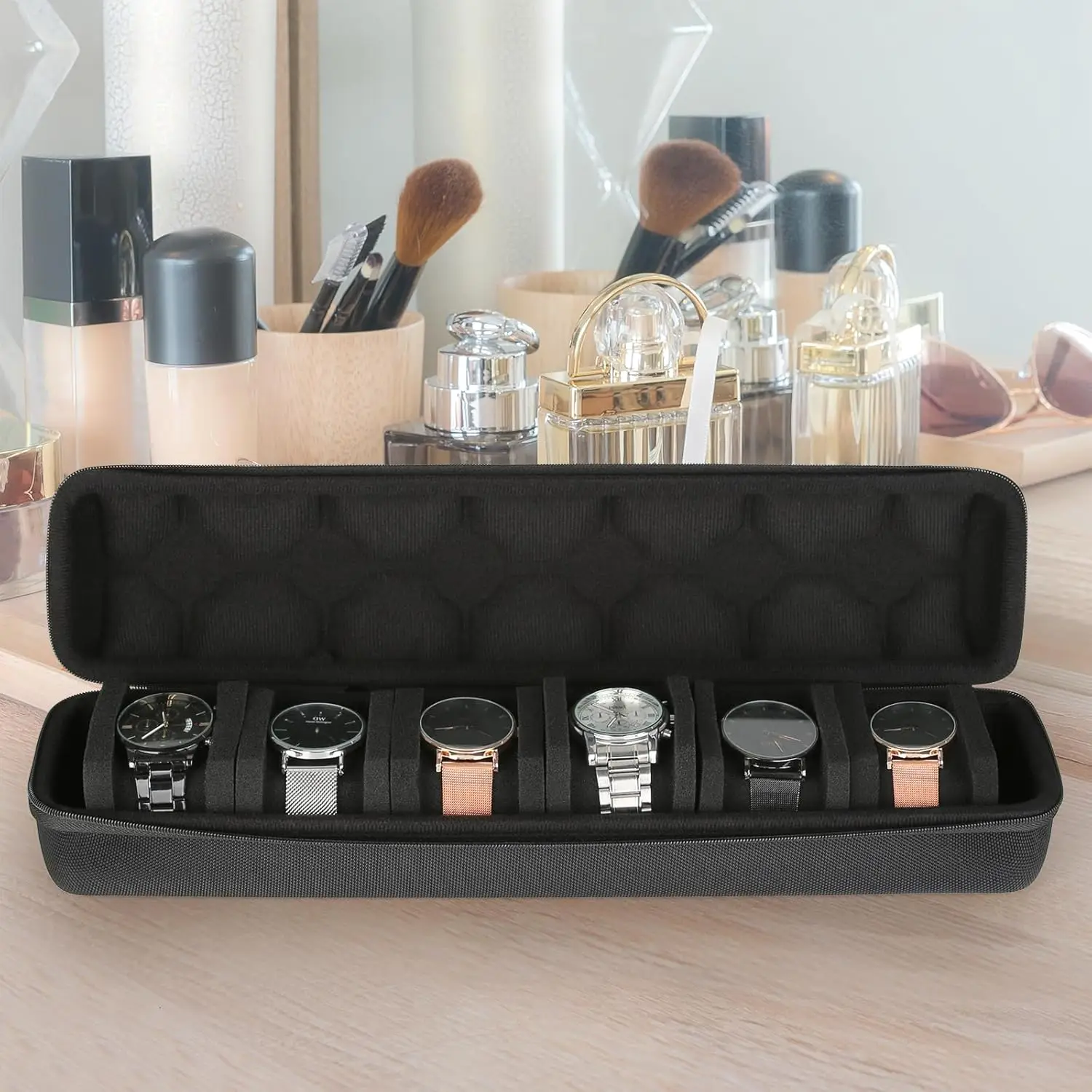 6 Slots Portable Watch Travel Case Watch Scroll Storage Box Anti-drop Shockproof Zipper Jewelry Display Organizer Box watch storage box