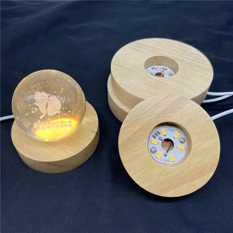 10cm Wood Light Base Rechargeable Wooden LED Light Rotating Display Stand Lamp Holder Lamp Base Art with Power adapter led lights decorative lights lamp holder rotating display stand lamp base led lamp base