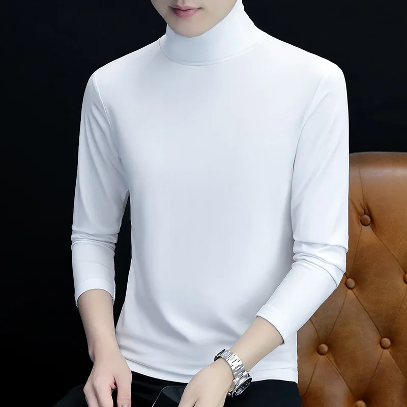 thumbnail image 1 of Camiseta de algodón de manga larga y cuello alto para hombre, ropa interior informal a juego, ropa interior fina con cuello de tendencia de primavera y otoño, 1 of 5