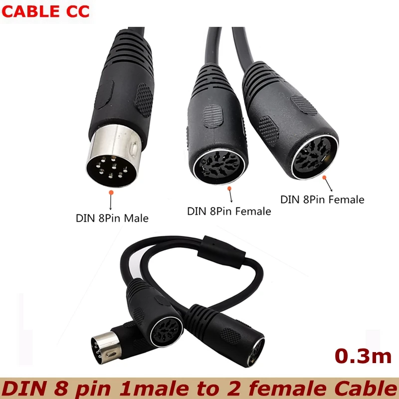 

0.3m MIDI DIN 8-pin Splitter Y Adapter Cable DIN 8P 1 male to 2 female Cable for Communication, Security Monitoring