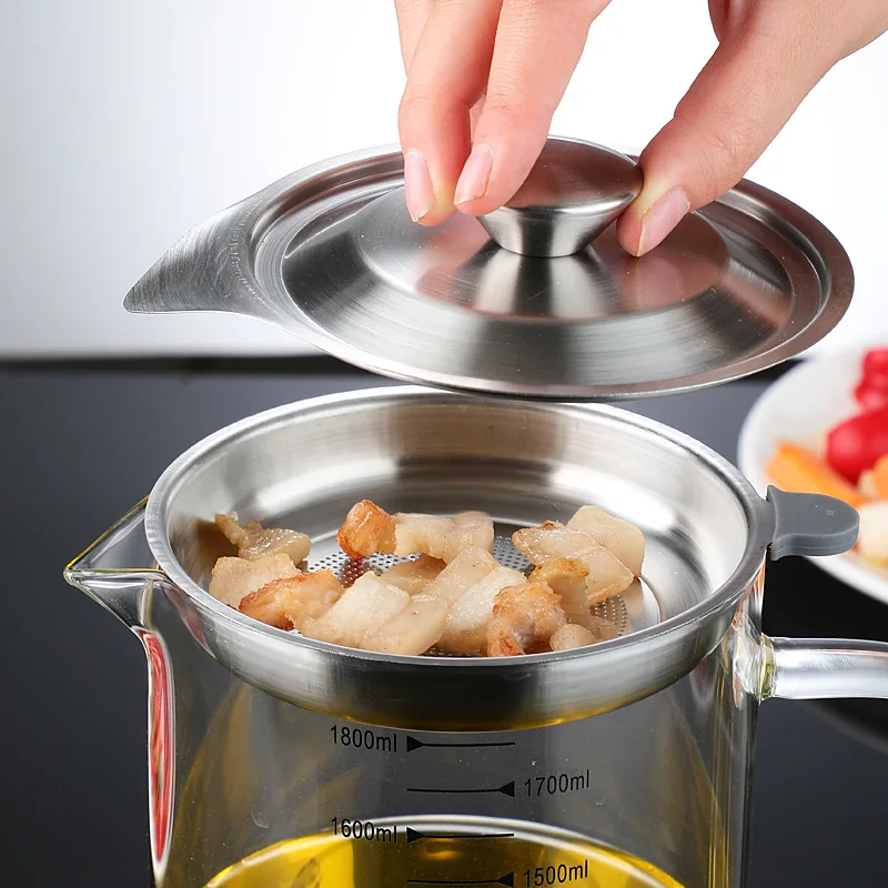 Large Capacity Leak-Proof Kitchen Oil Filter Pot - 304 Stainless Steel Mesh Glass Oil Storage Tank - Image 3