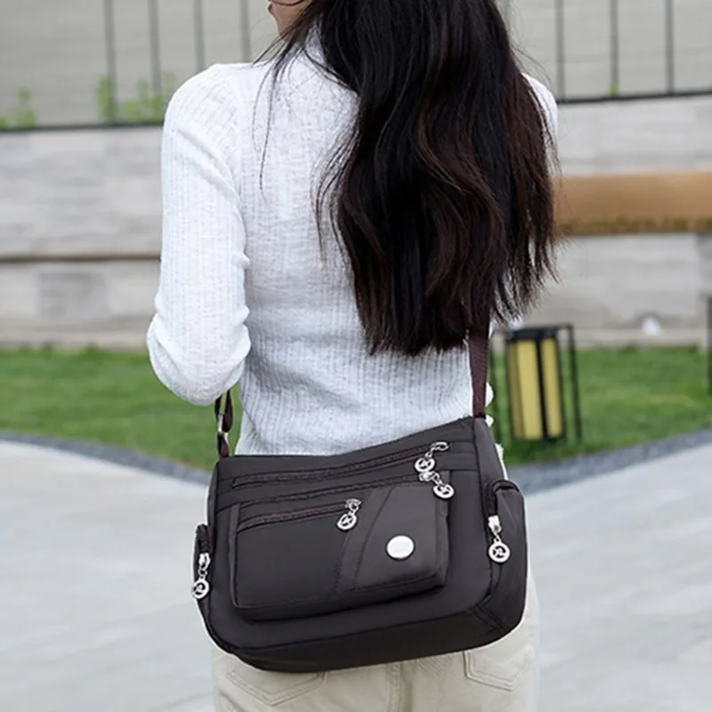 Women Shoulder Bag Waterproof Nylon Handbag Multilayer Crossbody Bag(Colorful)