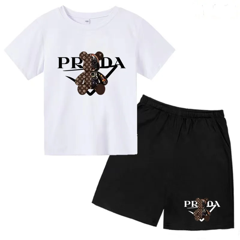 Kids Letters T-shirt Summer Two-piece Clothing Short-Sleeved Top+Shorts Boy Girl 3-12Yrs Casual Sports Jogging Coat Sweating Set