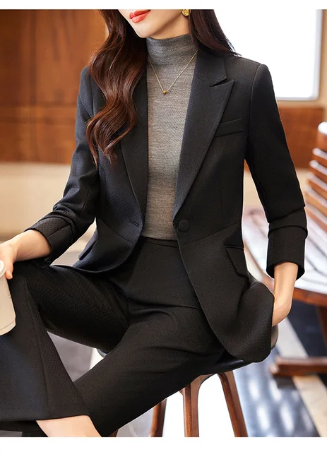 2020 albaricoque negro femenino elegante traje de mujer conjunto blazer  pantalón pantalón negocio uniforme ropa mujer dama tops y blusas