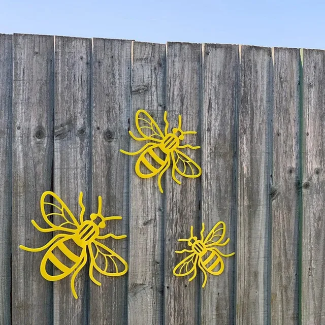 3PCS/Set Creative Bee Garden Decoration sticker Insect Statues Countryside Style Outdoor Wall Sculptures Fence Ornament Sign