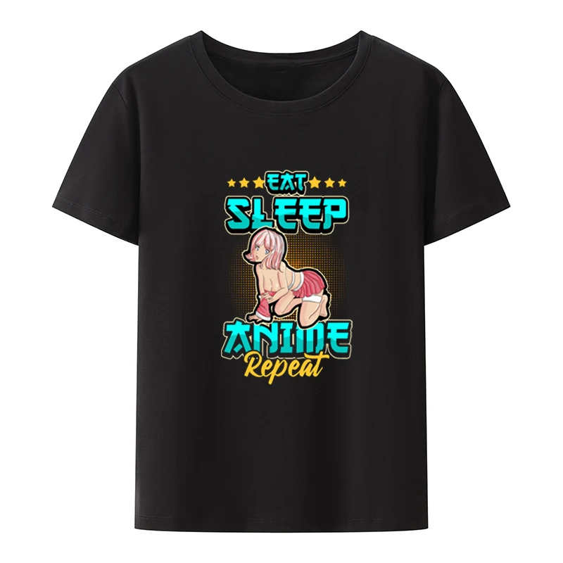 

Funny Eat Sleep Anime Video Games Repeat Cotton T-shirts Anime Style Street Fashion Men Clothing Men's Shirt Novelty Hipster