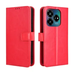 Premium Wallet Leather Cover with Book Stand and Card Holder for Oscal Flat 2 (Red)