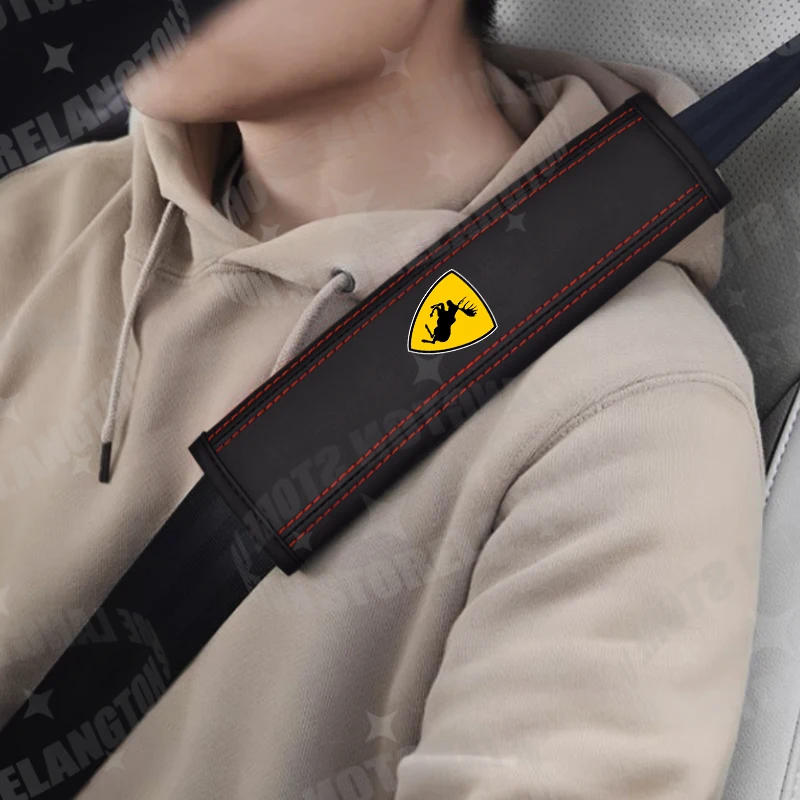 2Pcs Car Styling R Design Prancing Moose Leather Car Safety Belt Shoulder Cover Pads For Volvo Moose Test XC40 XC60 S60 V60