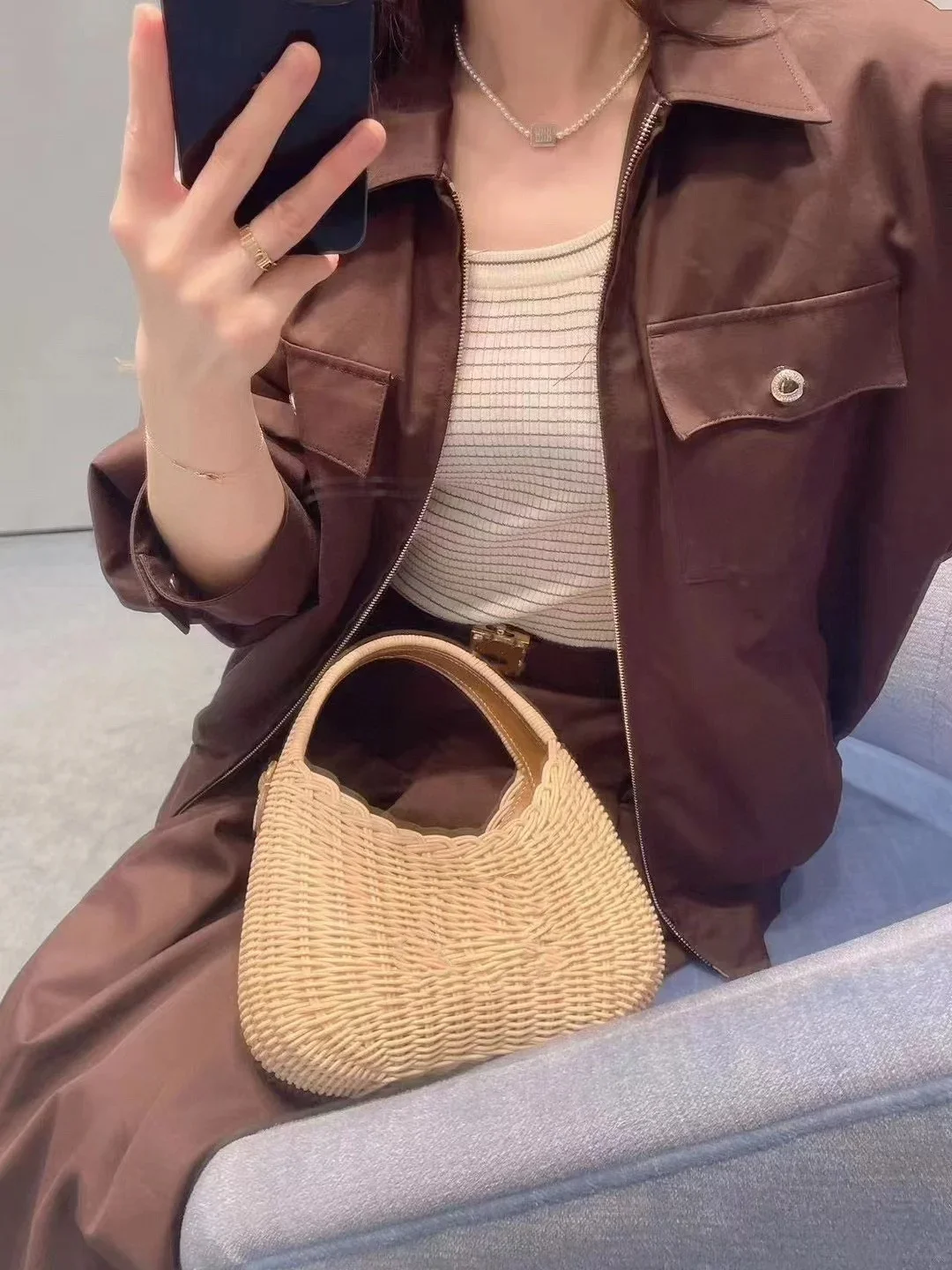 여성용 턴다운 칼라 긴팔 재킷 및 A 라인 플리츠 미니 스커트, 미국 레트로 초콜릿 컬러, 2 종 세트, 2024 여름 신상