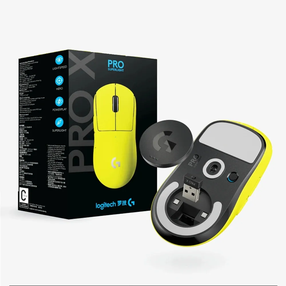 New Original Logitech G PRO X SUPERLIGHT Yellow Wireless Gaming Mouse 25K  DPI HERO Programmable Gaming Grade Performance