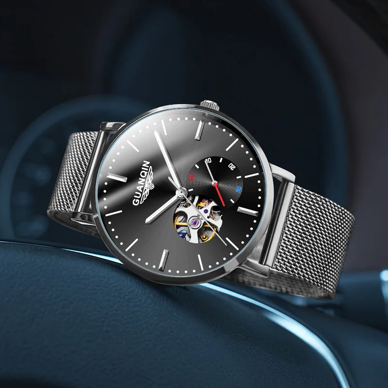 HEMUDU Men Tourbillon Movement Mechanical Business Casual Watches Sapphire Mirror Mechanical Skeleton Waterproof Watch Clock