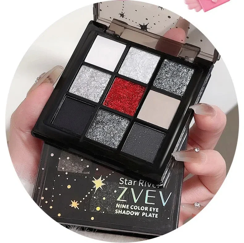 Description Picture 4 of itemBlack Red Punk Smoked 9 Colors Eyeshadow Pearl Cold Dark Color Makeup Eyeshadow Palette Lasting Waterproof Glitter Eye Shadow