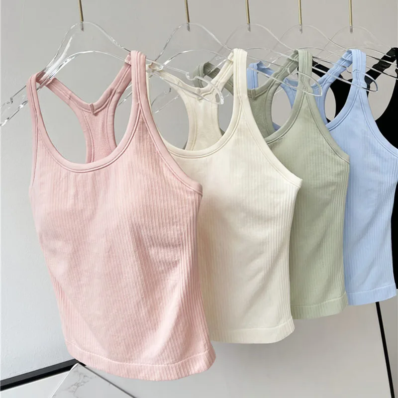 Women Longline Inner Padded Racerback Crop Tank Tops Basic Lounge Slim Fit Workout Tops for Gym Yoga Fitness yoga top sports tank