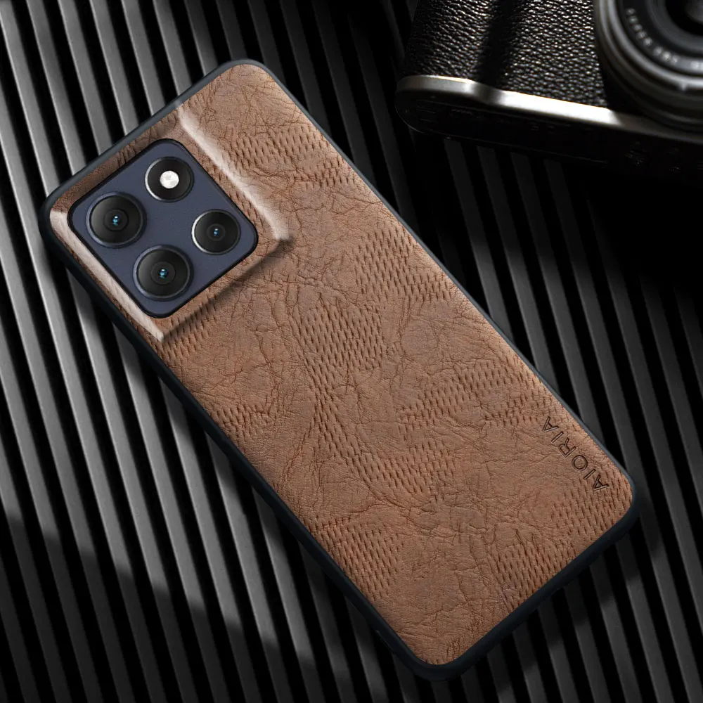 Leather Business Case with Wind Cortex Pattern Mobile Phone Cover
