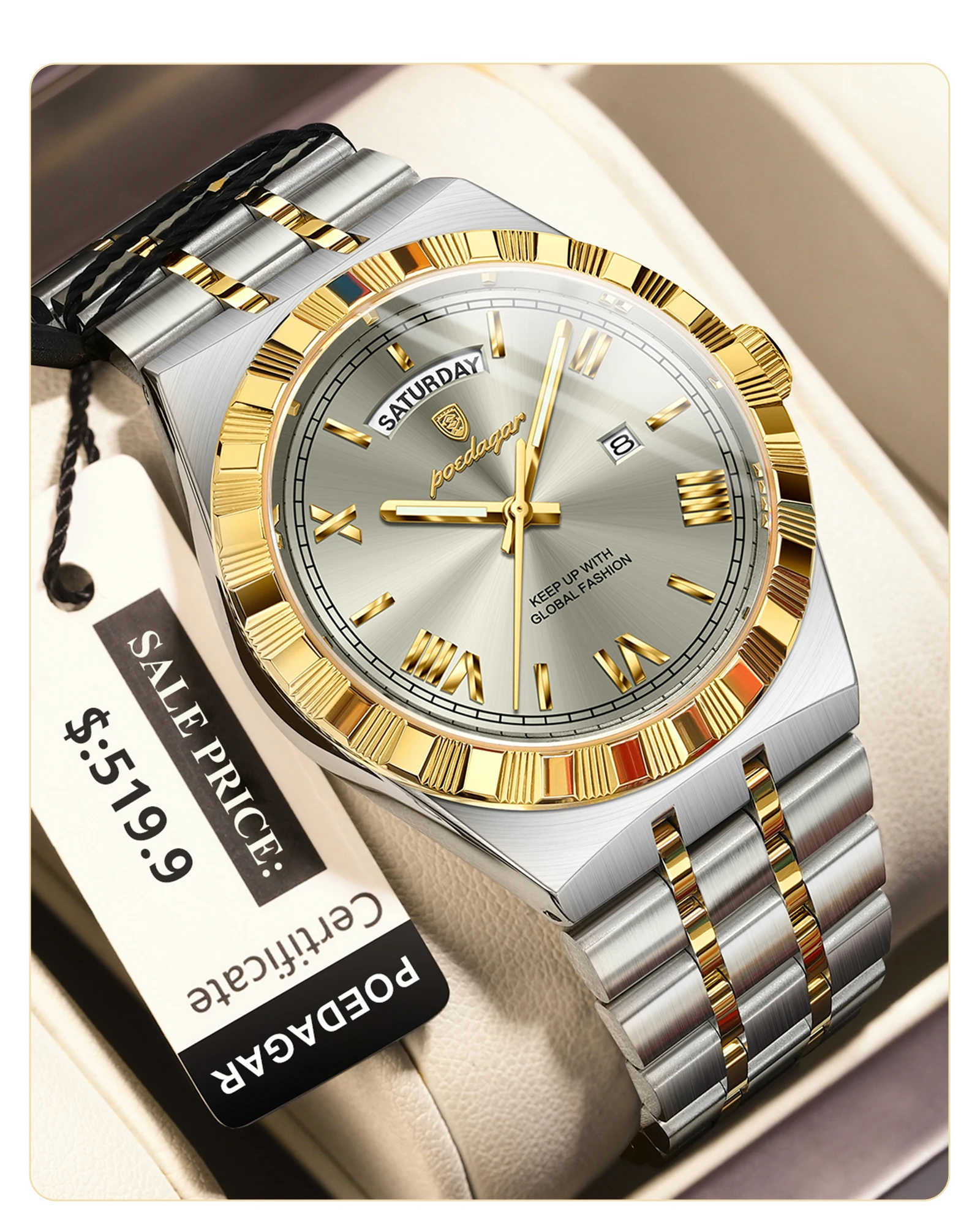 Luxury Mens Quartz Watch - Waterproof Luminous Stainless Steel Business Wristwatch