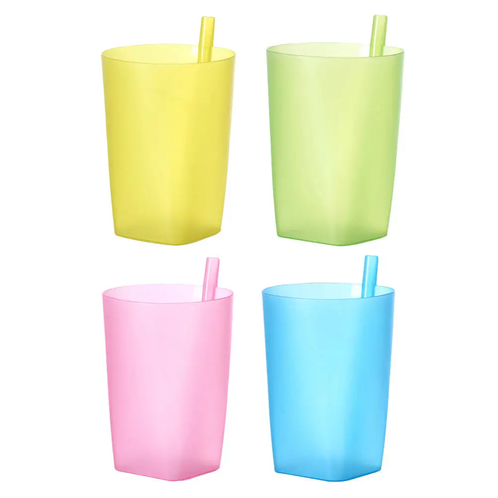 4Pcs 어린이용 물컵, 어린이용 빨대컵, 플라스틱 컵, 컴팩트 사이즈, 학교 및 가정용으로 간편하게 휴대 가능