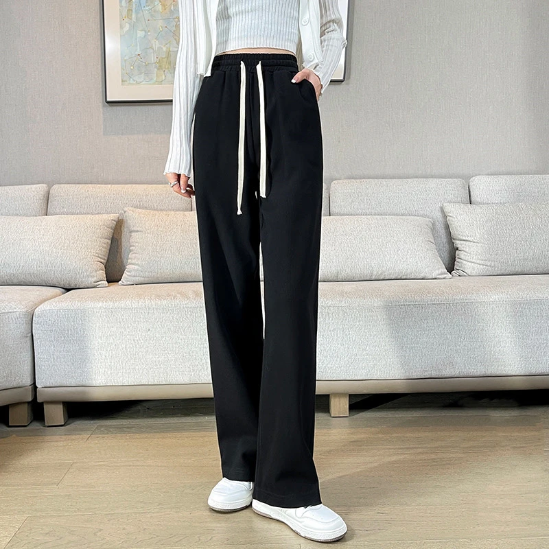 corduroy pants Korean Fashion Female High Waist And Wide Leg Pants Women'S 2022 Spring And Autumn New Straight Loose Casual Thin Floor Trousers cropped leggings