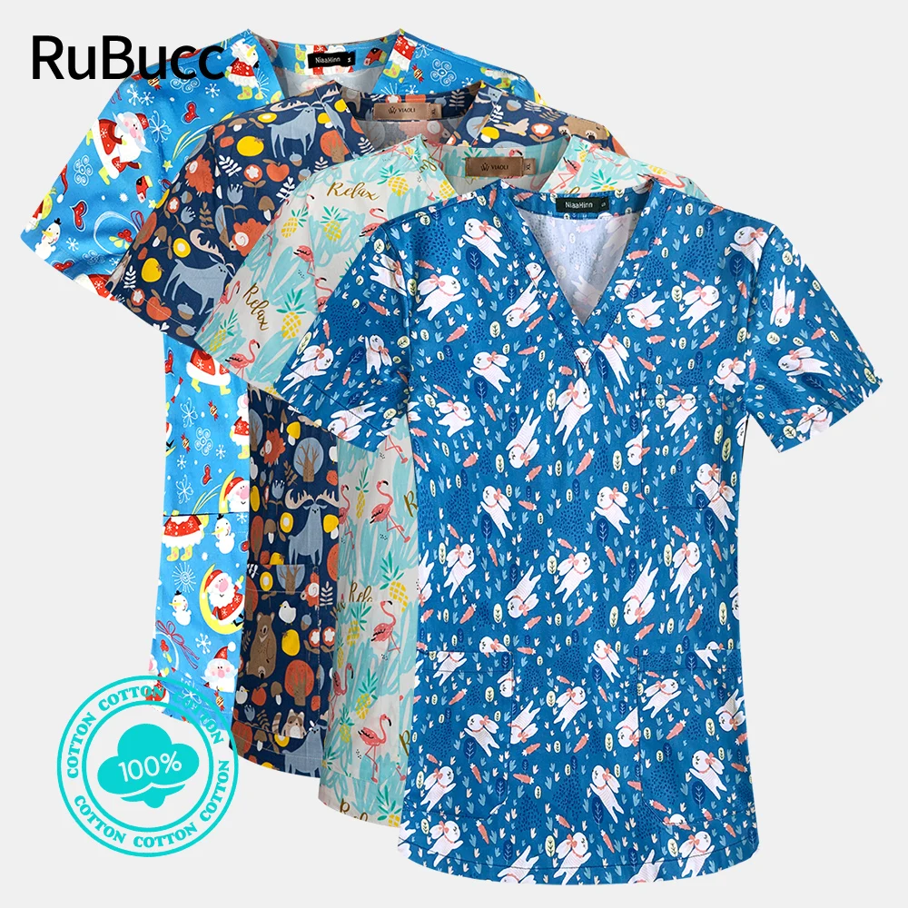 

Cotton Medical Clothes Pet Grooming Institution Scrubs Tops High Quality Doctor Medical Uniforms Unisex V-Neck Spa Work Clothes