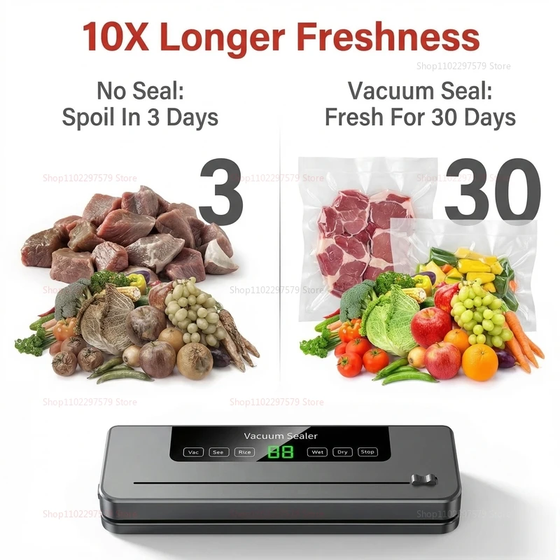 Electric Vacuum Sealer Machine Dry/Wet Food Packaging Vacuum Sealing Bags Built-in Cutter Kitchen Food Storage Vacuum Sealer 2