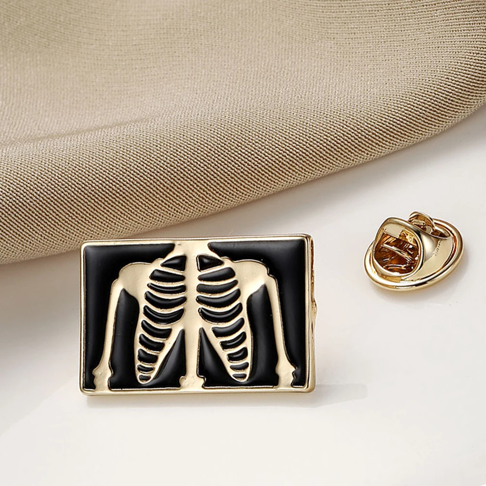 Bone Enamel Brooch Anatomy Gold Sternum Rib Creative Jewelry Lapel Jacket Accessory Pin Orthopedic Surgeon