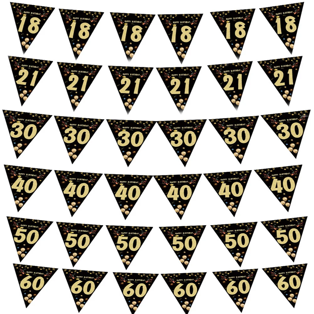 

15pcs/set18- 60 Year Happy Birthday Banner Streamer For Party Backdrops Decoration Adult Birthday Anniversaire 40age Black Flags