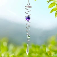 Metal Spiral Crystal Ball Hanging Wind Chime Glass Double Bead Pendant Home Wedding Outdoor Garden Decoration Yard Bird Repeller 1