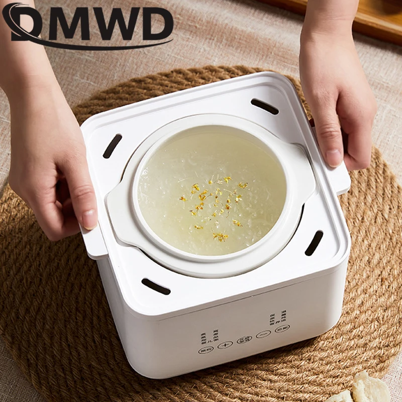 DMWD 1L Electric Slow Cooker Ceramic Linner Multifunction Soup Porridge Cooker Baby Food Cooking Pot Steamer Electric