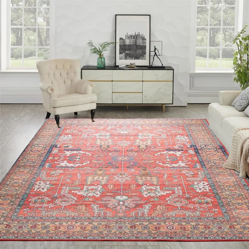 Washable Rug Vintage Area Rugs, 5'x 7' Living Room Rug with Non Slip Backing, Distressed Indoor Carpet