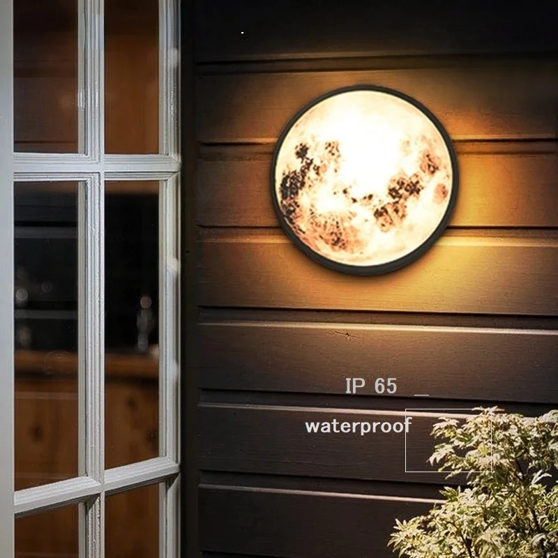 

Lámpara de pared de adorno contemporáneo, luz creativa de luz de luna para jardín, exterior, ip65, resistente al agua, novedad