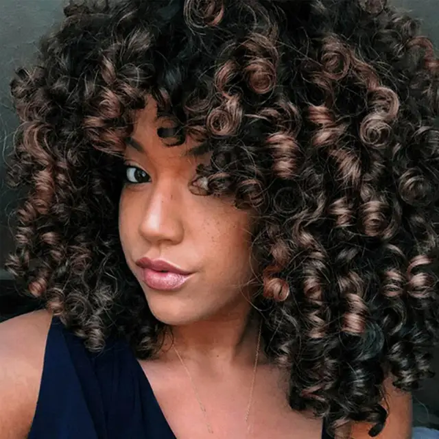 Curly Afro Blonde Wig With Bangs Shoulder Length Wigs Afro Kinkys Wigs Synthetic Curly Full Wig For Black Women 4