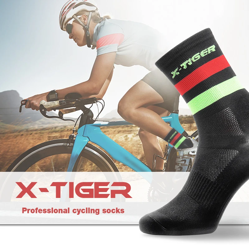 X-TIGER Cycling Socks for Men Breathable Anti-slip Professional Sports Sock Outdoor Running Bike Hiking Basketball Socks