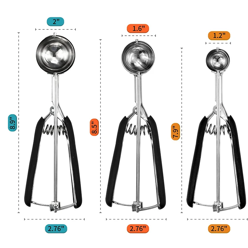 Cookie Scoop with Trigger, 1PC Large Ice Cream Scoop with Squeeze Trigger  Cookie Dough Scooper Cupcake Muffin Batter Meat Ball Dispenser Melon Baller  Food-grade 18/8 Stainless Steel 