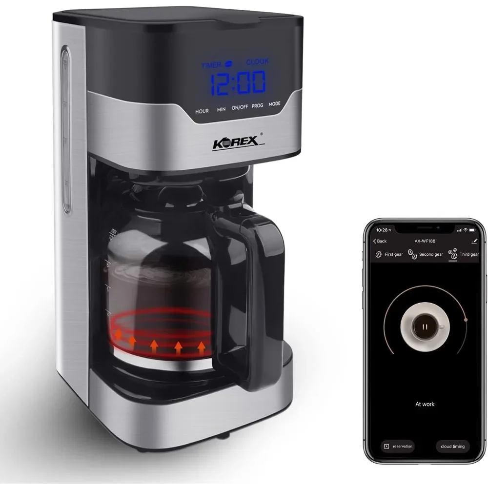 

Programmable Connectivity with APP Alexa Glass Carafe Reusable Anti-Drip Function Boil-Dry Protection 900W