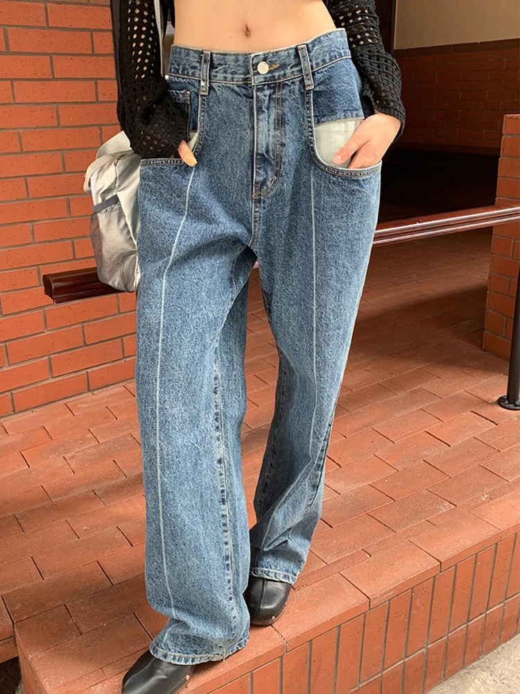 

Jyate Oversized Jeans Female 2023 Spring New High Street Vintage Full Length Pants Women Casual Wide-leg Straight Denim Trousers