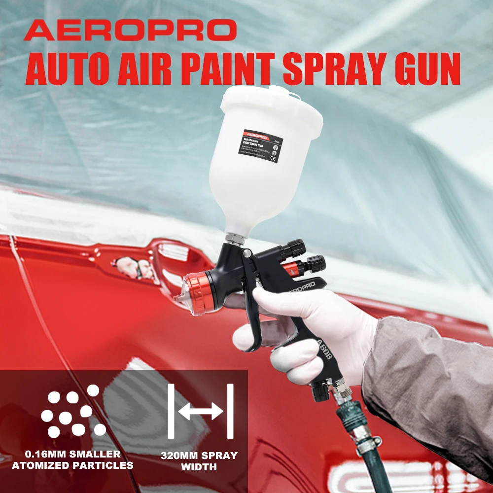 Kit Pistola A Spruzzo HVLP AEROPRO Tools A608 - Ugello 1,3 Mm, Tazza 600 Cc, 5 Filtri, Per Verniciatura Auto E Finiture