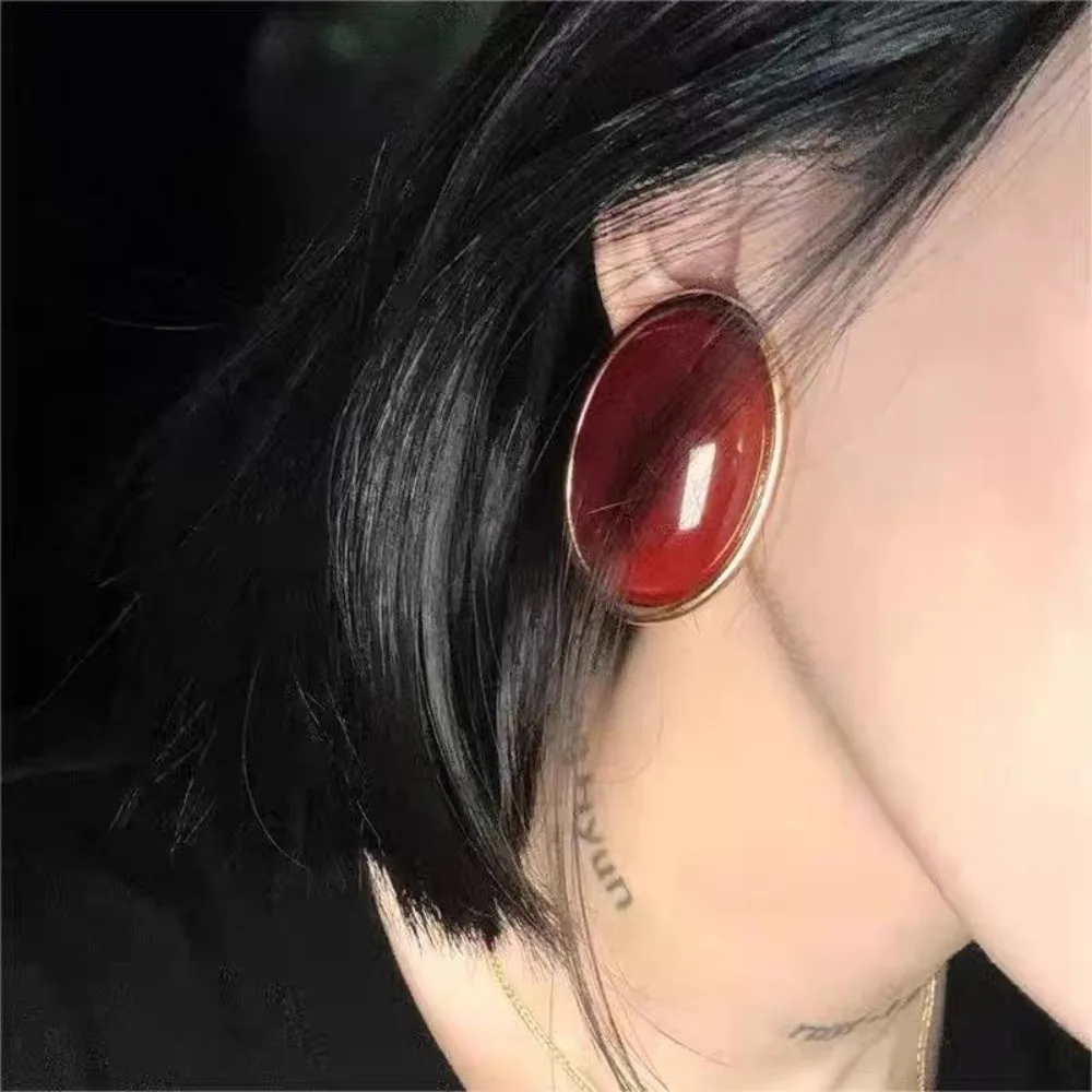 Geometric Resin Dangle Earrings Wine Red Color Large Stud Earrings Sweet Vintage Trend Waterdrop Earrings for Bridal Shower