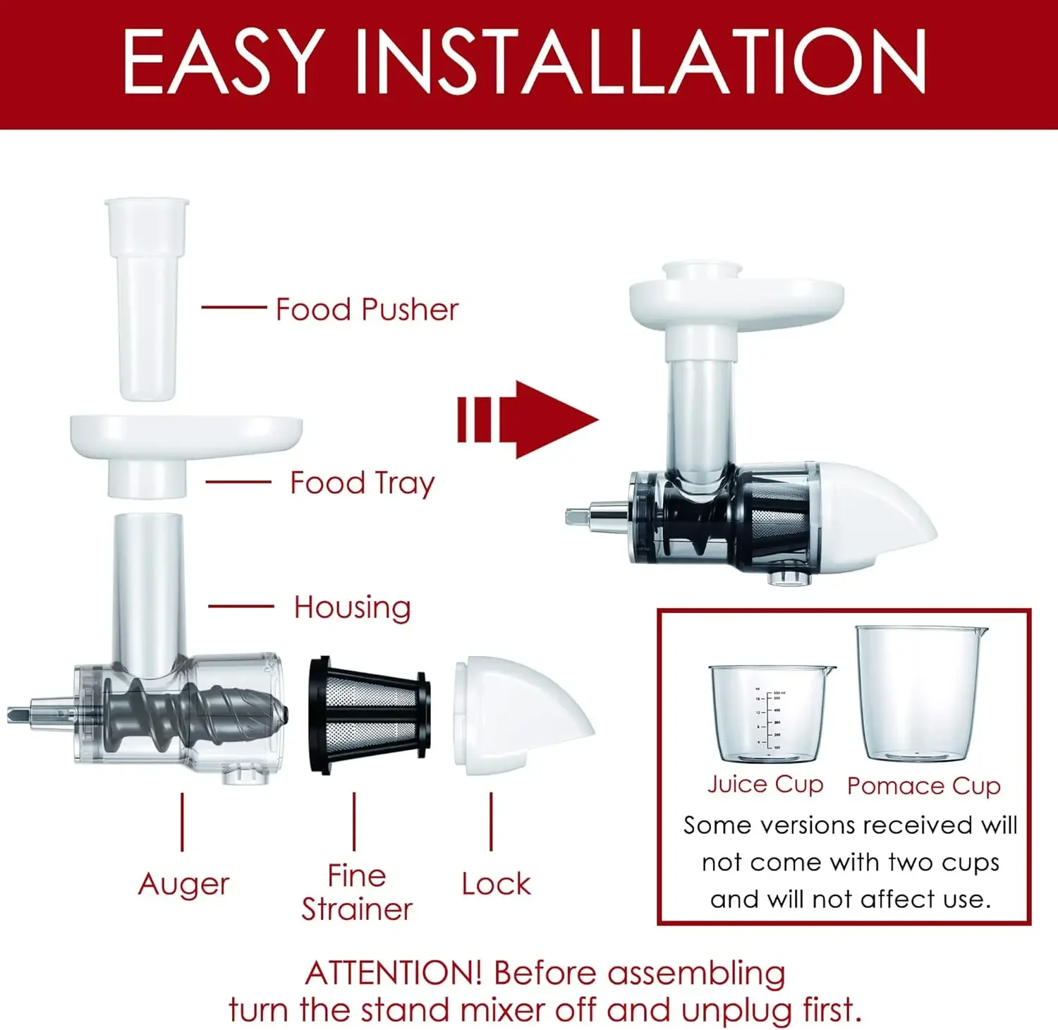 For all KitchenAid Stand Mixe Masticating Juicer Attachment White(Machine/Mixer Not Included)