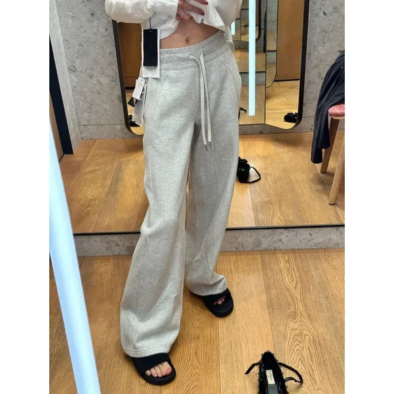 Yoga Pants Women's Mid Rise Wide Leg Pants Autumn And Winter Loose And Slimming Drawstring Straight Leg Long Pants