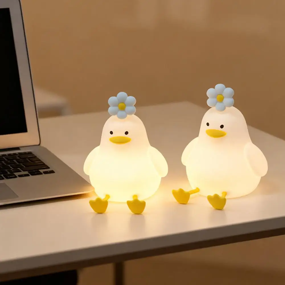 Cute Duck Led Night Light Squishy Silicone Lamp Bedroom Bedside Table Rechargeable Touch Lamp Bedroom Decor Novelty Gifts