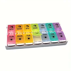 Compact Weekly Pill Organizer & Daily Dispenser Stand - Cute Travel Medication Box (Colorful)