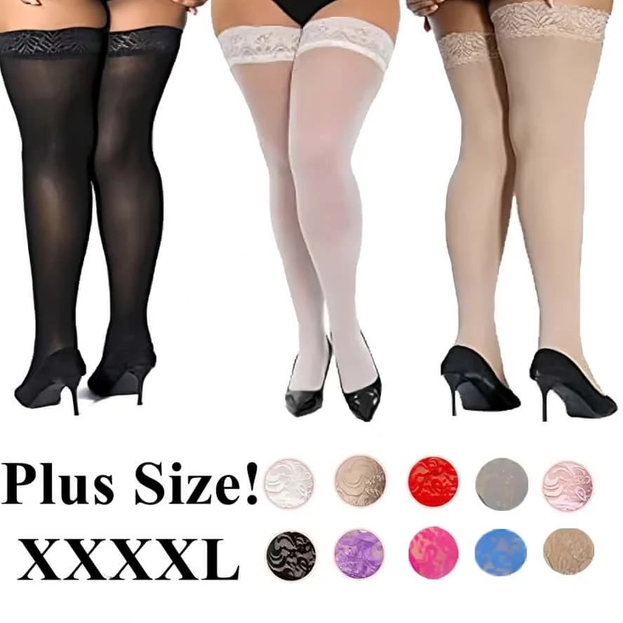 Elastic Plus Große Größe Damen Anti-Rutsch-Strumpf Sexy Overknee Spitze Oberschenkel Hohe Lange Socken Schwarze Netzstrümpfe für Frau XL