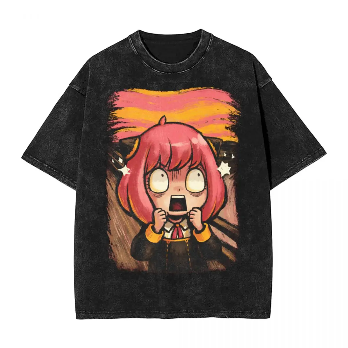 

Anya Spy X Family Forger Family Washed T Shirt Streetwear Hip Hop Retro T-Shirts Anime Manga Tee Shirt Men Women High Street